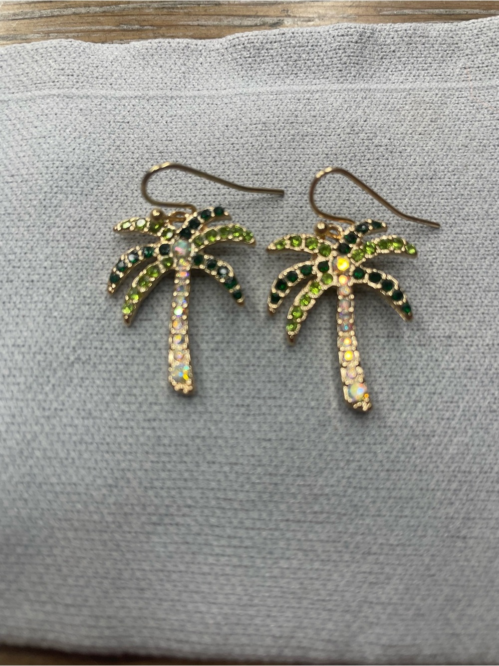 Crystal Palm Tree Drop Earrings - Green & Gold